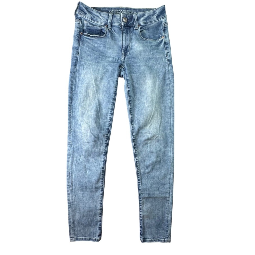 American Eagle Skinny Jeans Light Wash Super Stretch Casual Size 2 Blue Casual